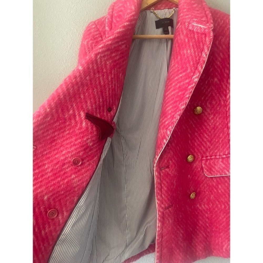 J.Crew Pink Herringbone Tweed Double Breasted Blazer Gold Crest Buttons - Picture 12 of 16